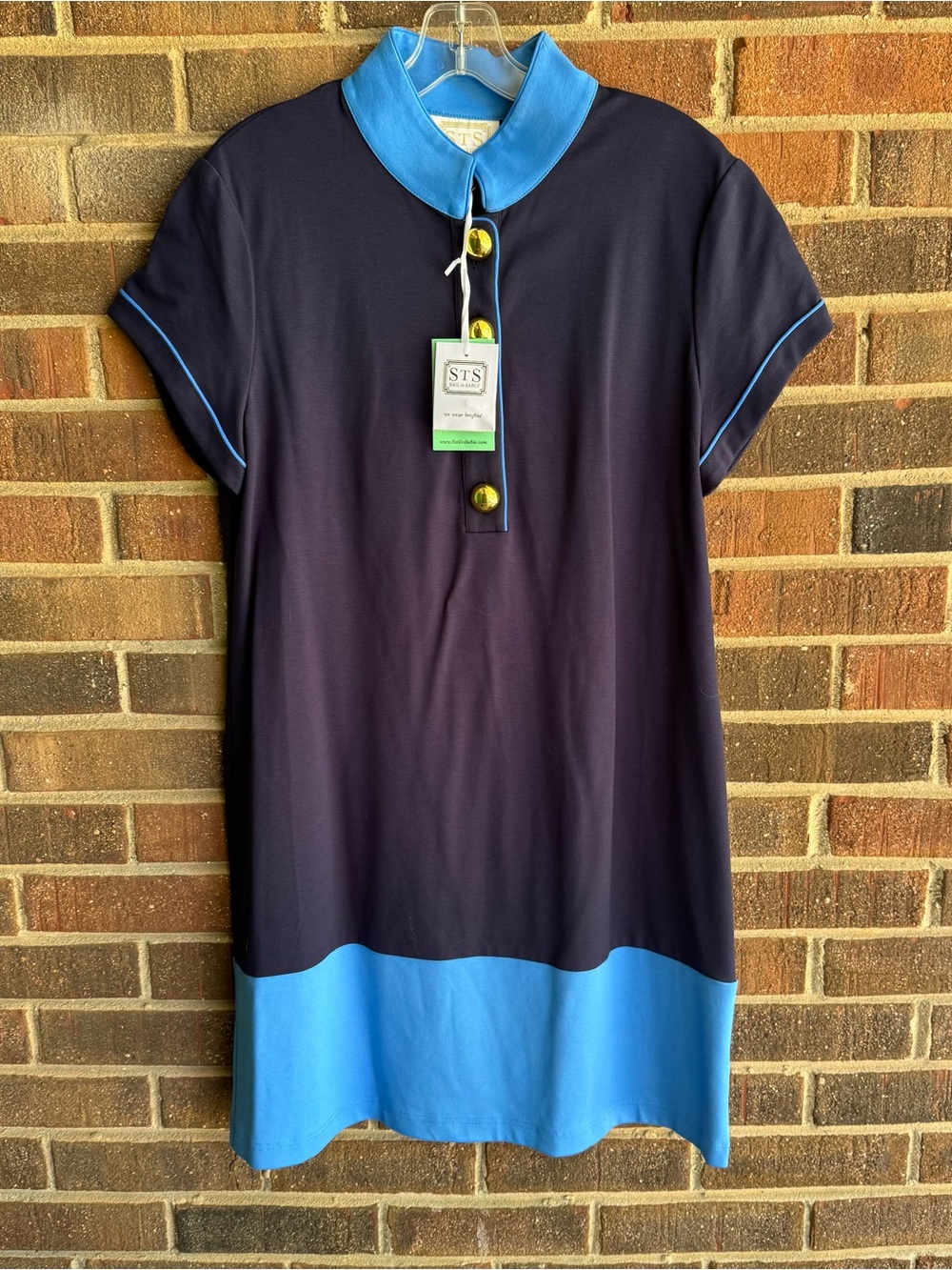 Sail to Sable navy Dress with Sky Blue accent and Gold Buttons